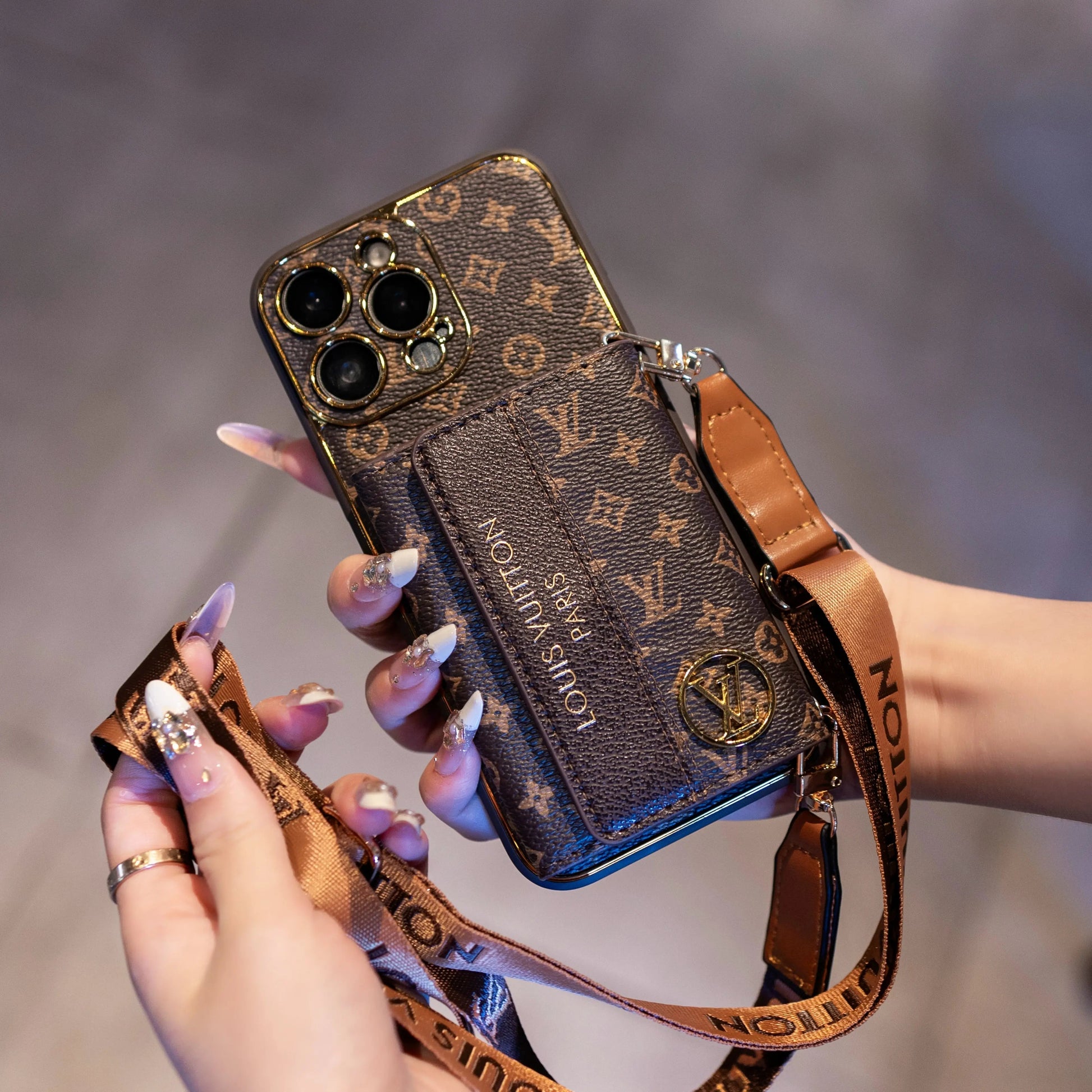 Luxury Advanced Leather iPhone Case with Card Holder & Strap-s2 mysite