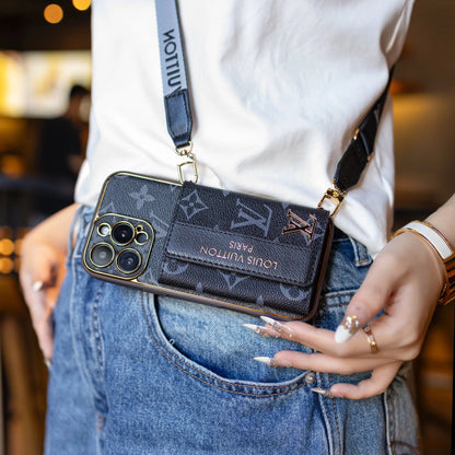 Luxury Advanced Leather iPhone Case with Card Holder & Strap-s2 mysite