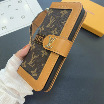 Premium Genuine Leather Monogram Canvas Wallet Card Holder Case Samsung Galaxy-1 mysite