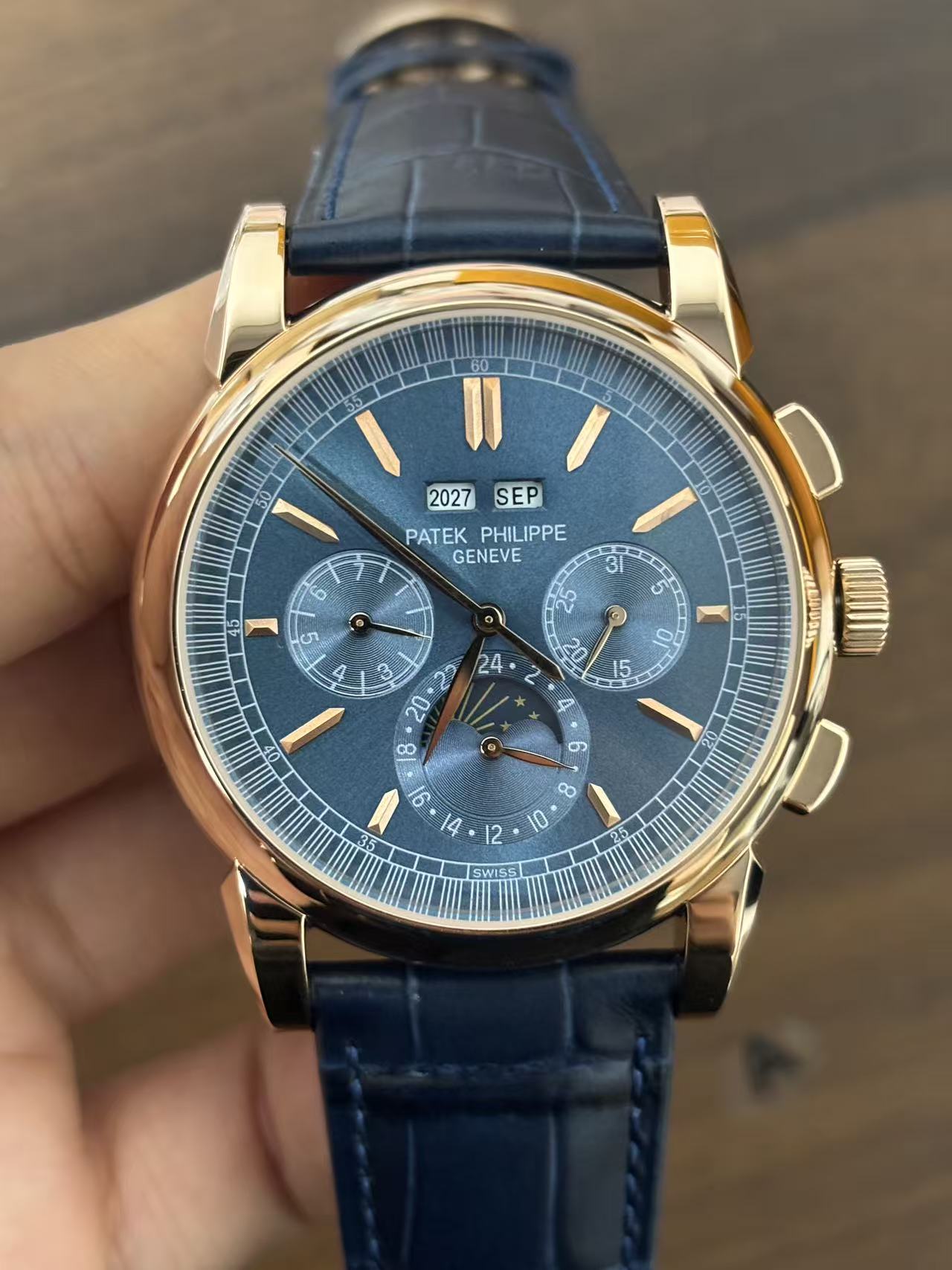 Replica Leather Moon Phase Stainless Steel Automatic Mechanical Watch 40mm
