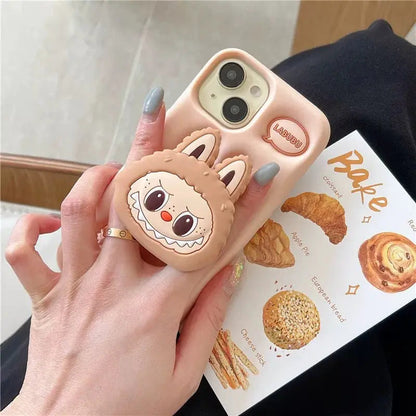 Cute Cartoon Labubu Zimomo Silicone with Stand | Brown/Pink - iPhone Case-s2 mysite