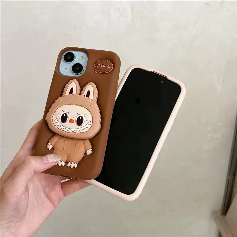 Cute Cartoon Labubu Zimomo Silicone with Stand | Brown/Pink - iPhone Case-s2 mysite
