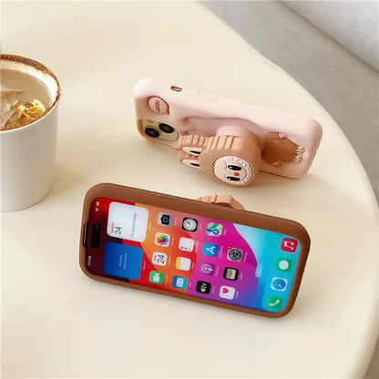 Cute Cartoon Labubu Zimomo Silicone with Stand | Brown/Pink - iPhone Case-s2 mysite