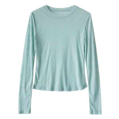 Deer West  sheer textured versatile women's undershirt, spring new commuting inner long sleeve T-shirt