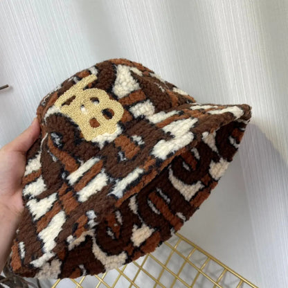 Luxury Check Lamb Wool Bucket Hat | Luxury Designer Winter Hat-s2 mysite
