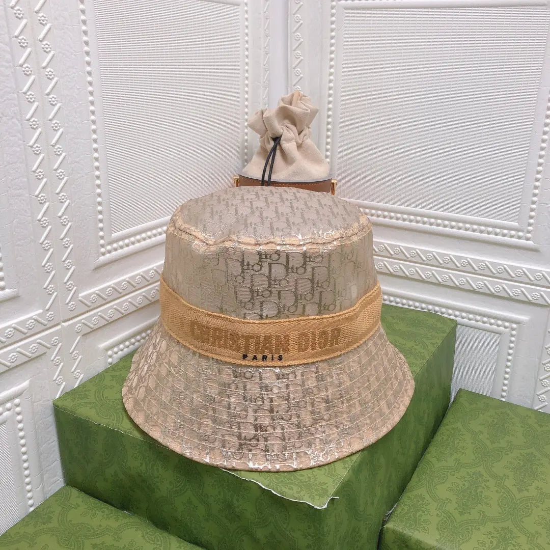 Vintage Sheer Organza Logo Bucket Hat for Women & Men-s2 mysite