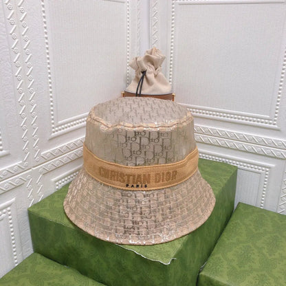Vintage Sheer Organza Logo Bucket Hat for Women & Men-s2 mysite