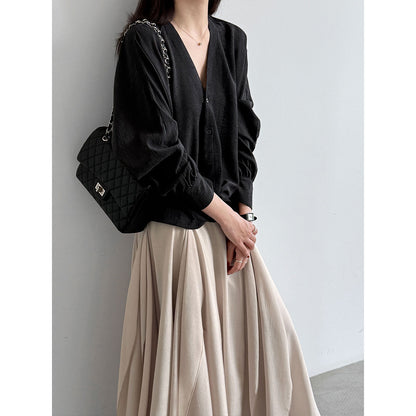 High-Perception V-Neck Pleated Knot Waist-Cinching Blouse for Women, Relaxed Commute Top