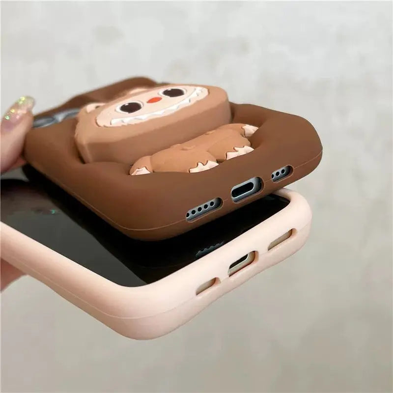 Cute Cartoon Labubu Zimomo Silicone with Stand | Brown/Pink - iPhone Case-s2 mysite