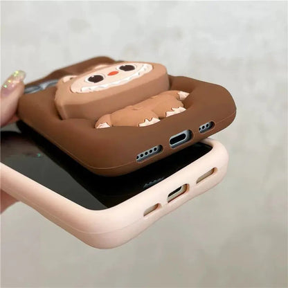 Cute Cartoon Labubu Zimomo Silicone with Stand | Brown/Pink - iPhone Case-s2 mysite