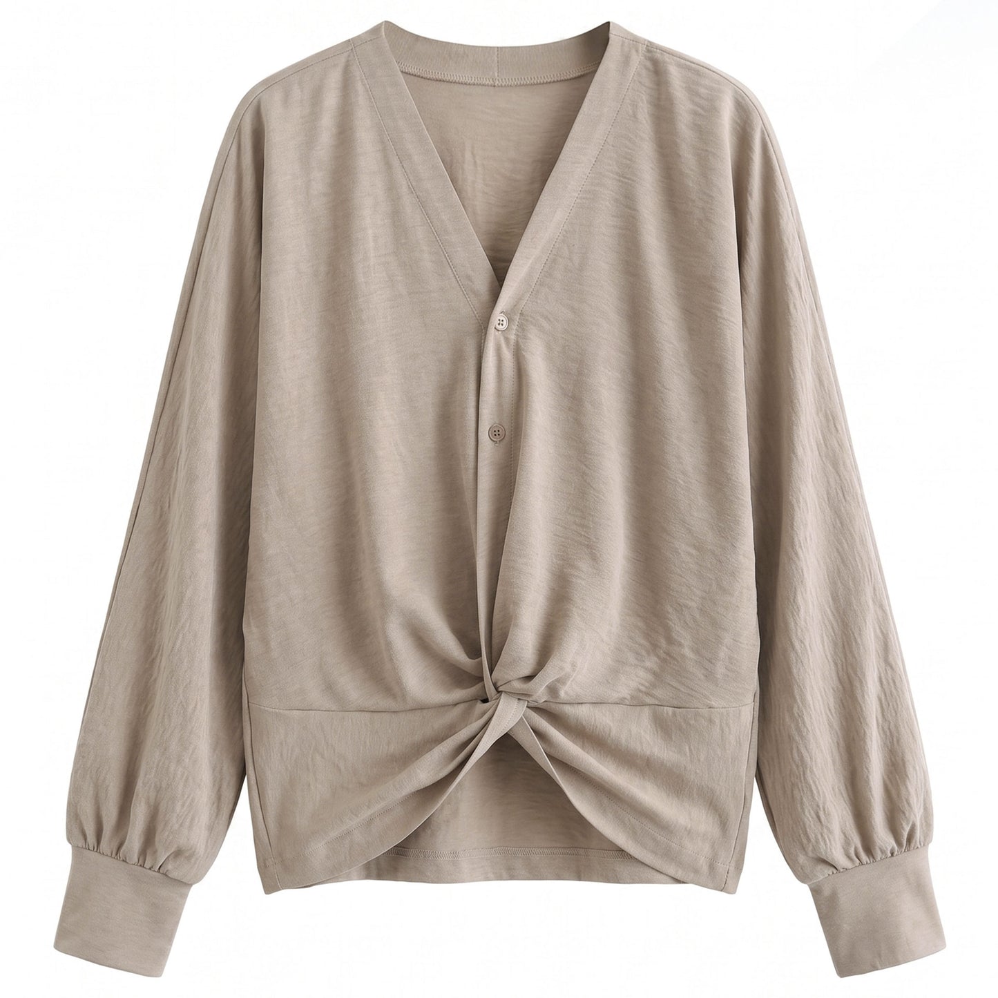High-Perception V-Neck Pleated Knot Waist-Cinching Blouse for Women, Relaxed Commute Top