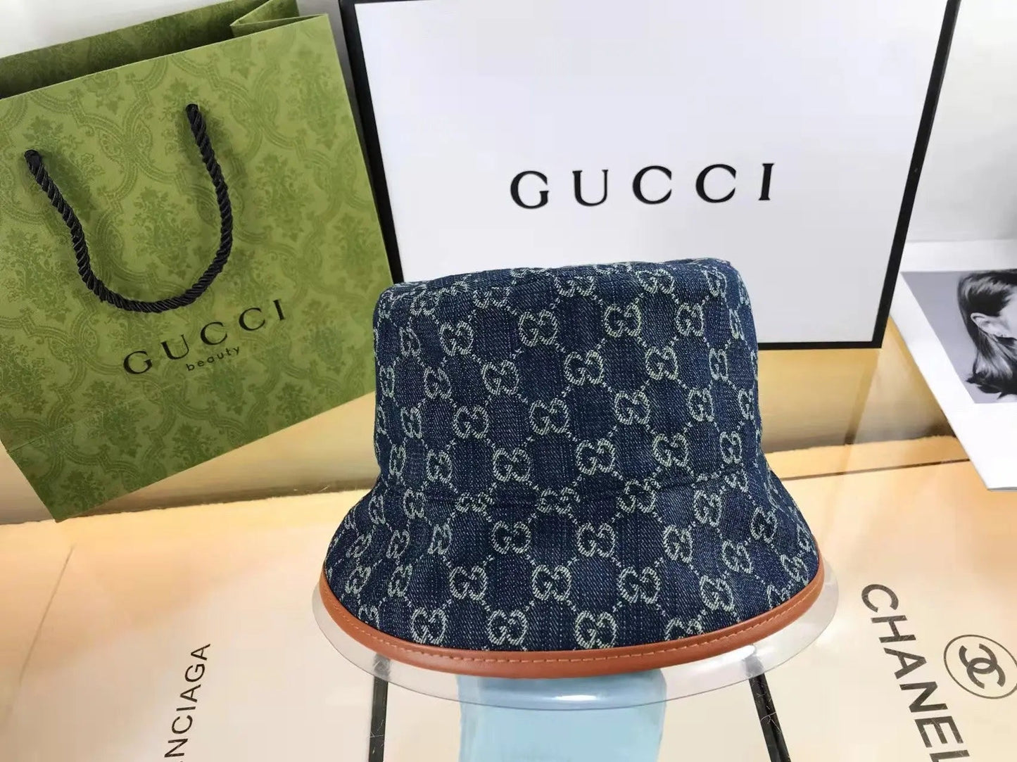 Classic GG Monogram Premium Denim Bucket Hat for Men & Women-s2 mysite