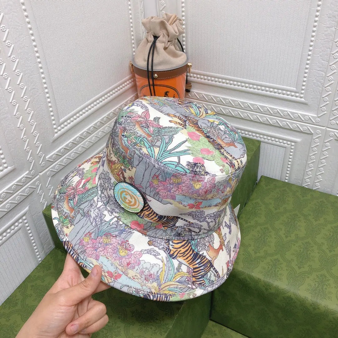 Classic Floral Tiger Cotton Bucket Hat | Luxury Designer Botanical Bucket Hat-s2 mysite