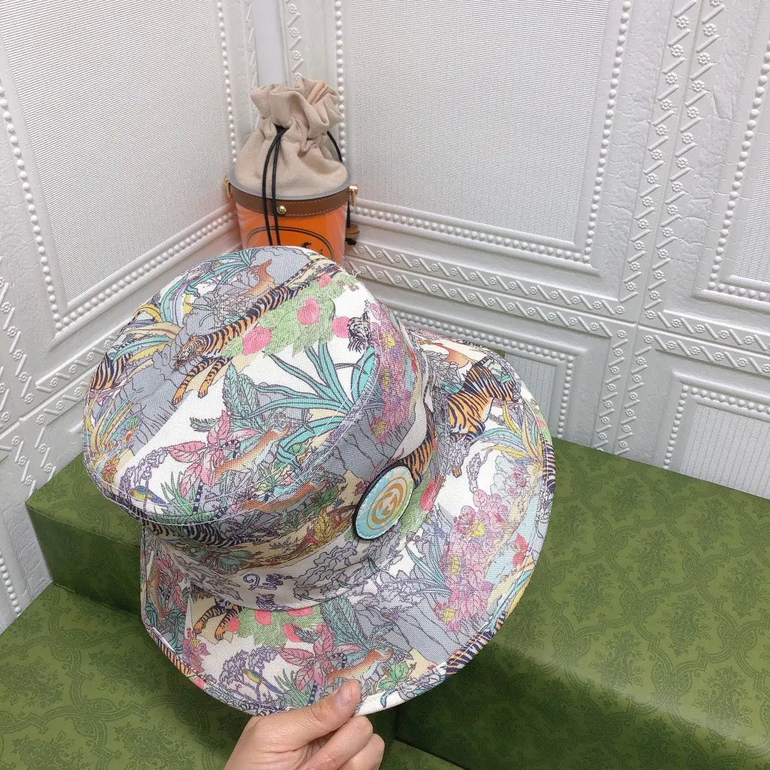 Classic Floral Tiger Cotton Bucket Hat | Luxury Designer Botanical Bucket Hat-s2 mysite