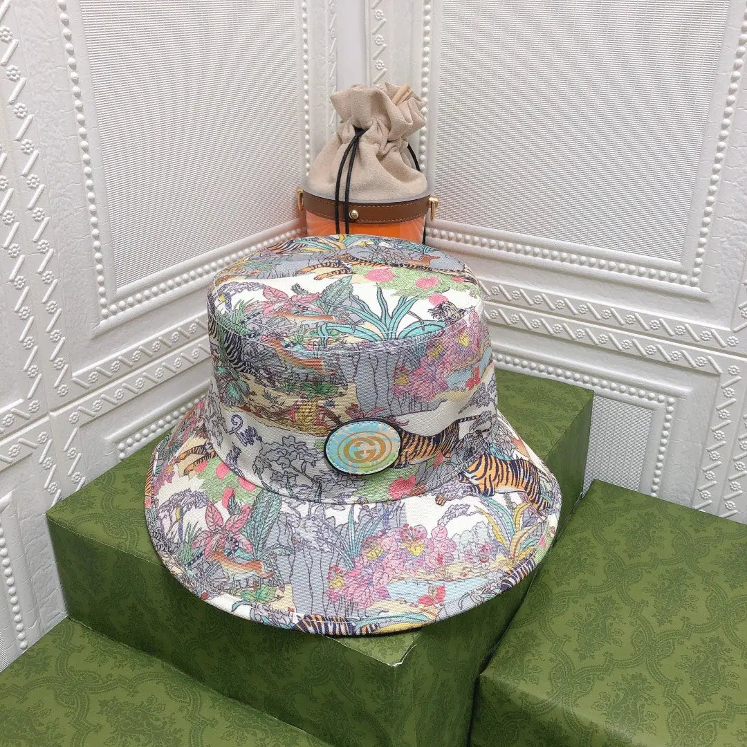 Classic Floral Tiger Cotton Bucket Hat | Luxury Designer Botanical Bucket Hat-s2 mysite
