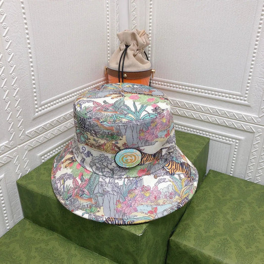 Classic Floral Tiger Cotton Bucket Hat | Luxury Designer Botanical Bucket Hat-s2 mysite