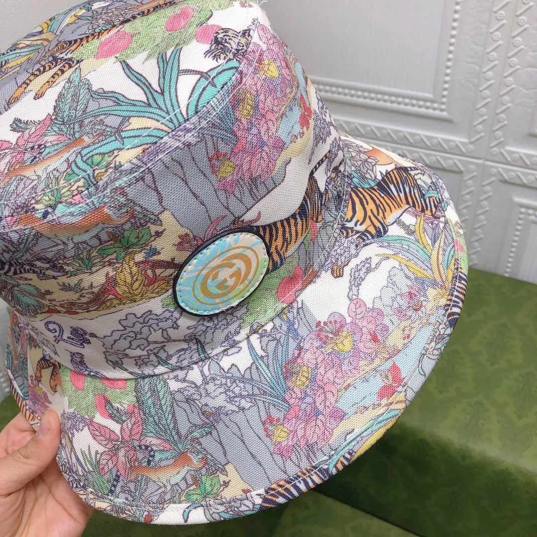 Classic Floral Tiger Cotton Bucket Hat | Luxury Designer Botanical Bucket Hat-s2 mysite