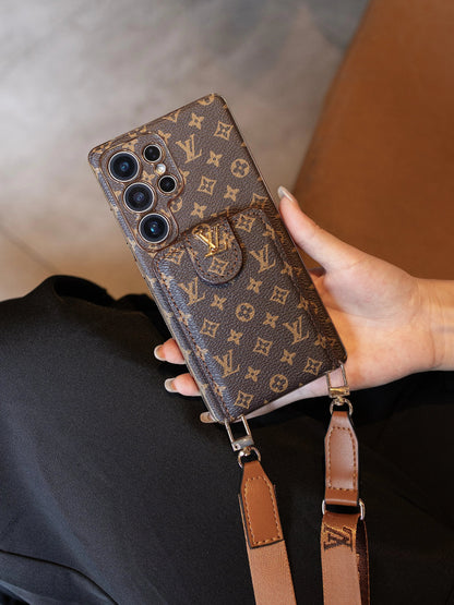 Luxury Monogram Leather Multi-Function Phone Case with Wrist Strap-1 mysite