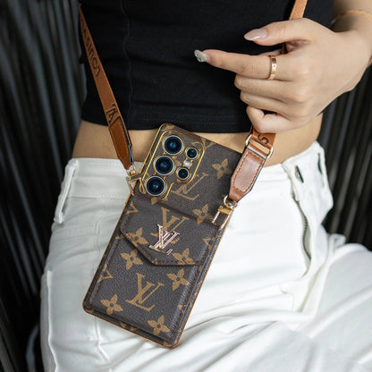 Luxury Classic Leather Samsung Case With Card Wallet And Strap-1 mysite