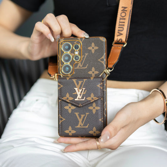 Luxury Classic Leather Samsung Case With Card Wallet And Strap-1 mysite
