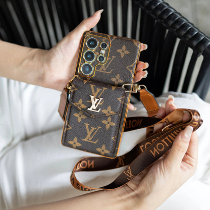 Luxury Classic Leather Samsung Case With Card Wallet And Strap-1 mysite