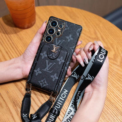 Luxury Monogram Leather Multi-Function Phone Case with Wrist Strap-1 mysite