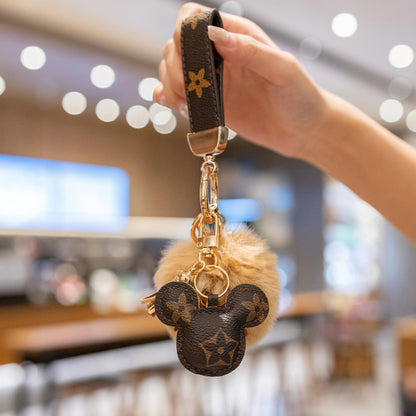 Luxury Mickey Keychain – Faux Leather & Fur Pom Charm-s2 mysite
