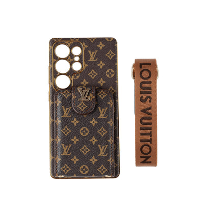 Luxury Monogram Leather Multi-Function Phone Case with Wrist Strap-1 mysite