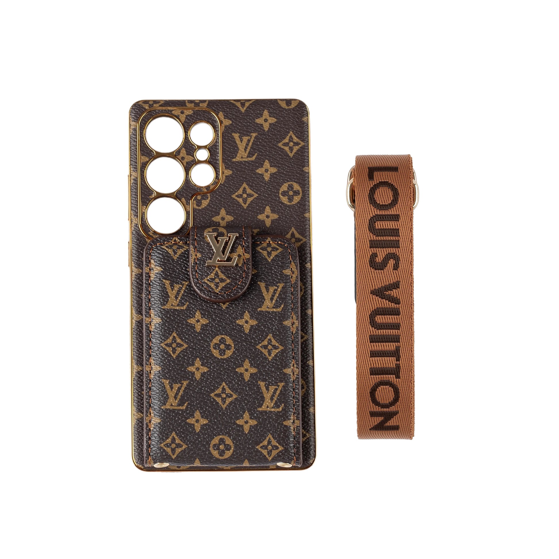 Luxury Monogram Leather Multi-Function Phone Case with Wrist Strap-1 mysite