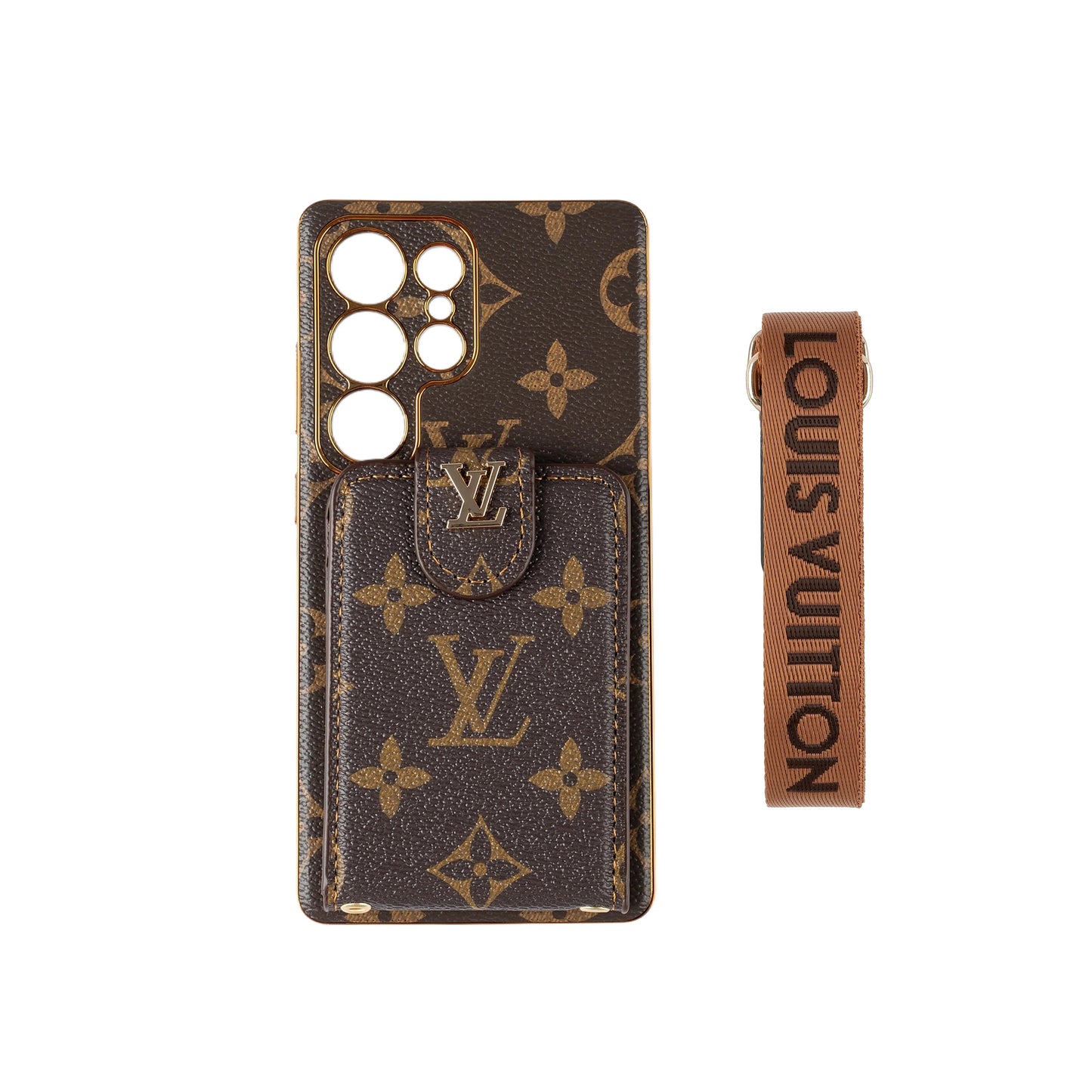 Luxury Monogram Leather Multi-Function Phone Case with Wrist Strap-1 mysite