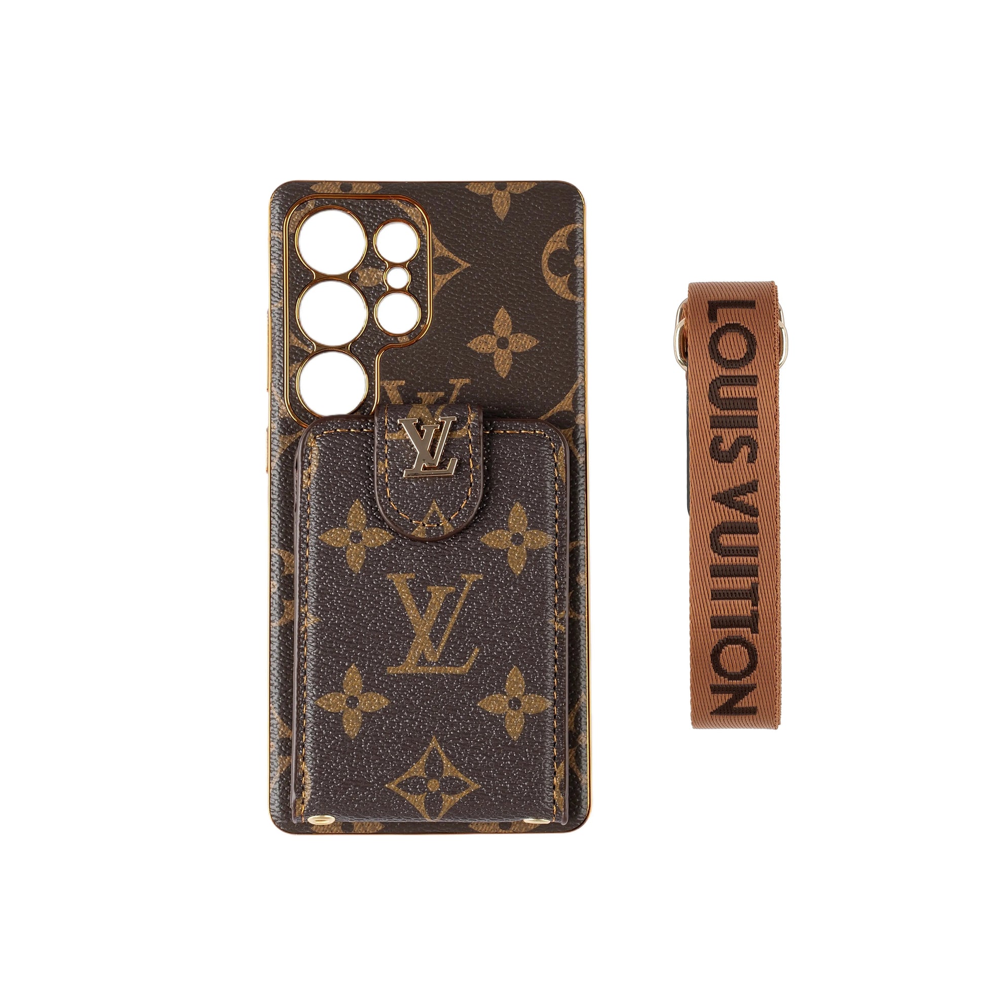Luxury Monogram Leather Multi-Function Phone Case with Wrist Strap-1 mysite