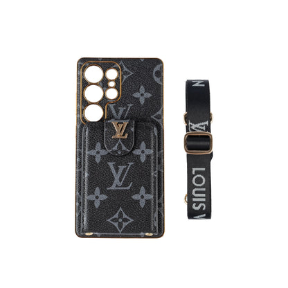 Luxury Monogram Leather Multi-Function Phone Case with Wrist Strap-1 mysite