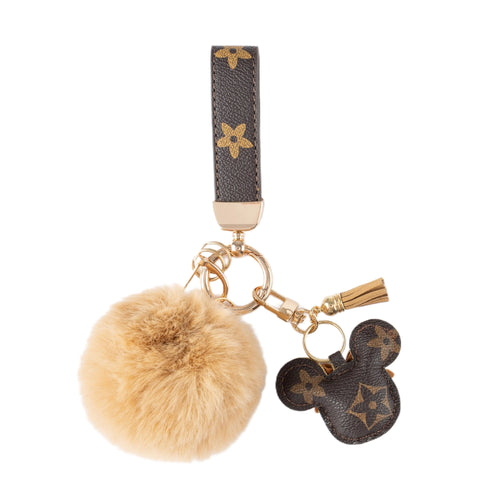 Luxury Mickey Keychain – Faux Leather & Fur Pom Charm-s2 mysite
