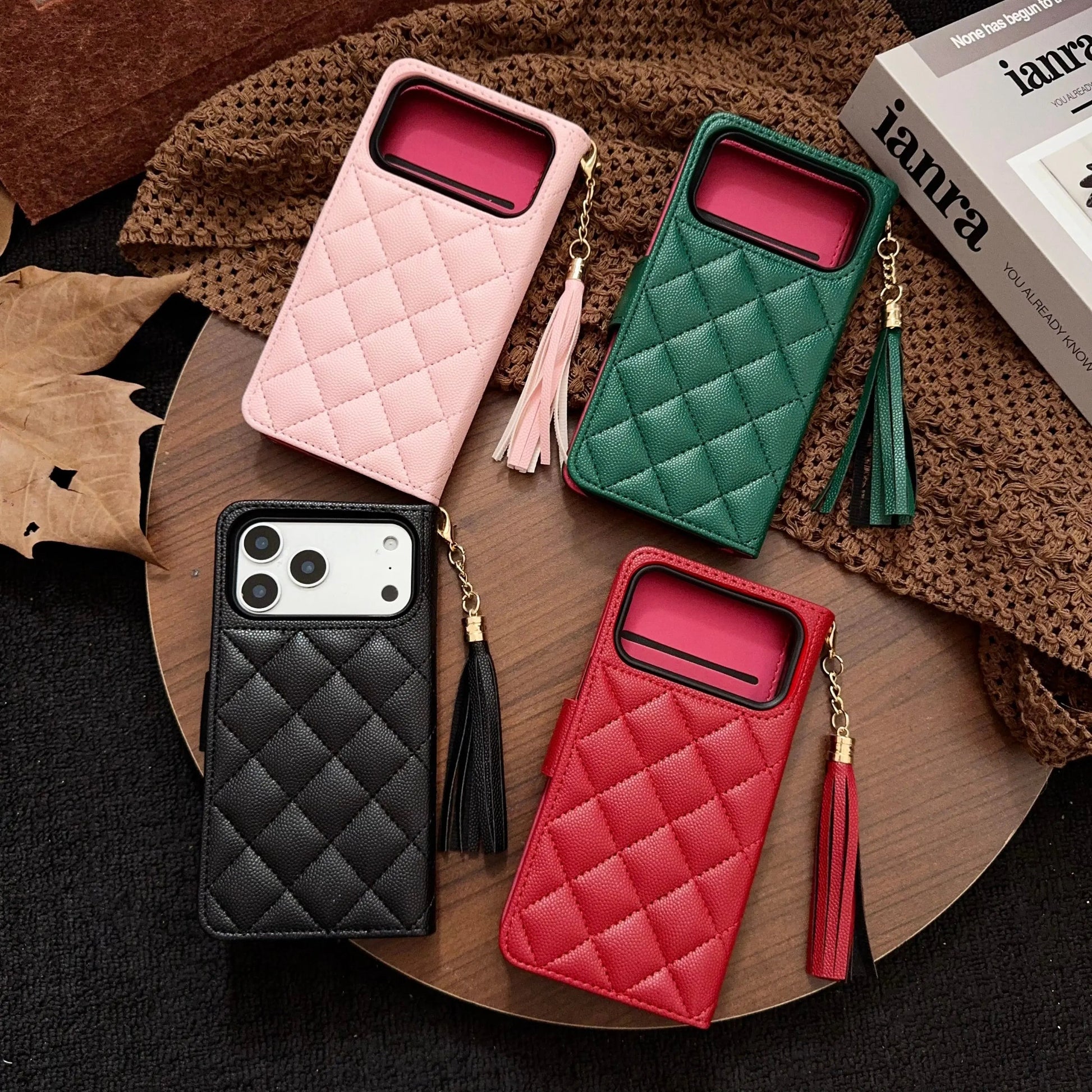 Luxury Quilted Wallet iPhone Case with Tassel & Gold Clasp-s2 mysite