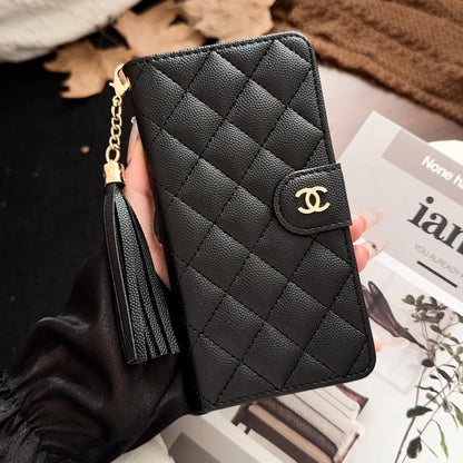 Luxury Quilted Wallet iPhone Case with Tassel & Gold Clasp-s2 mysite