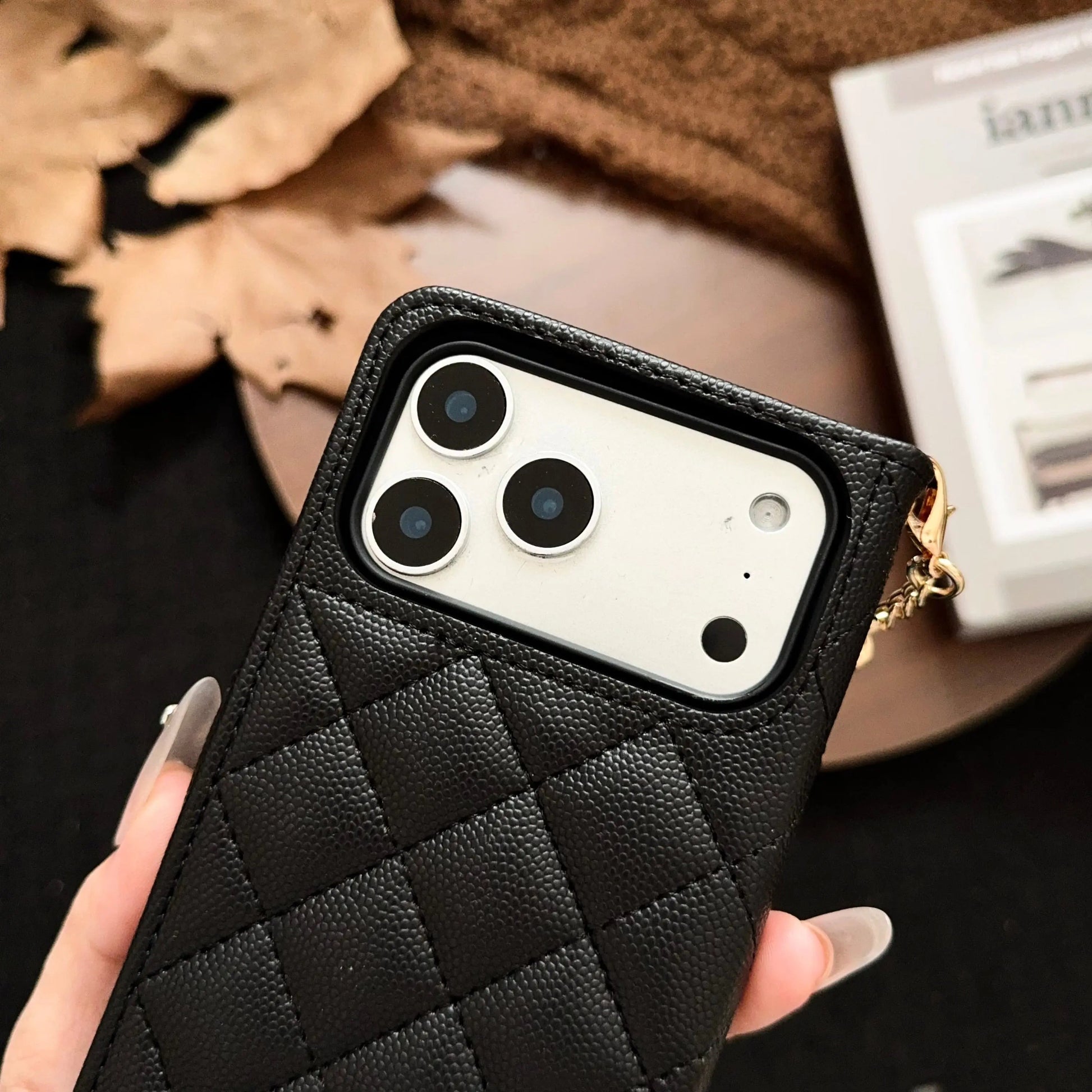 Luxury Quilted Wallet iPhone Case with Tassel & Gold Clasp-s2 mysite
