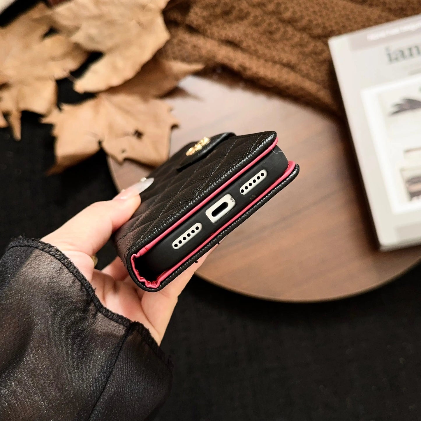 Luxury Quilted Wallet iPhone Case with Tassel & Gold Clasp-s2 mysite