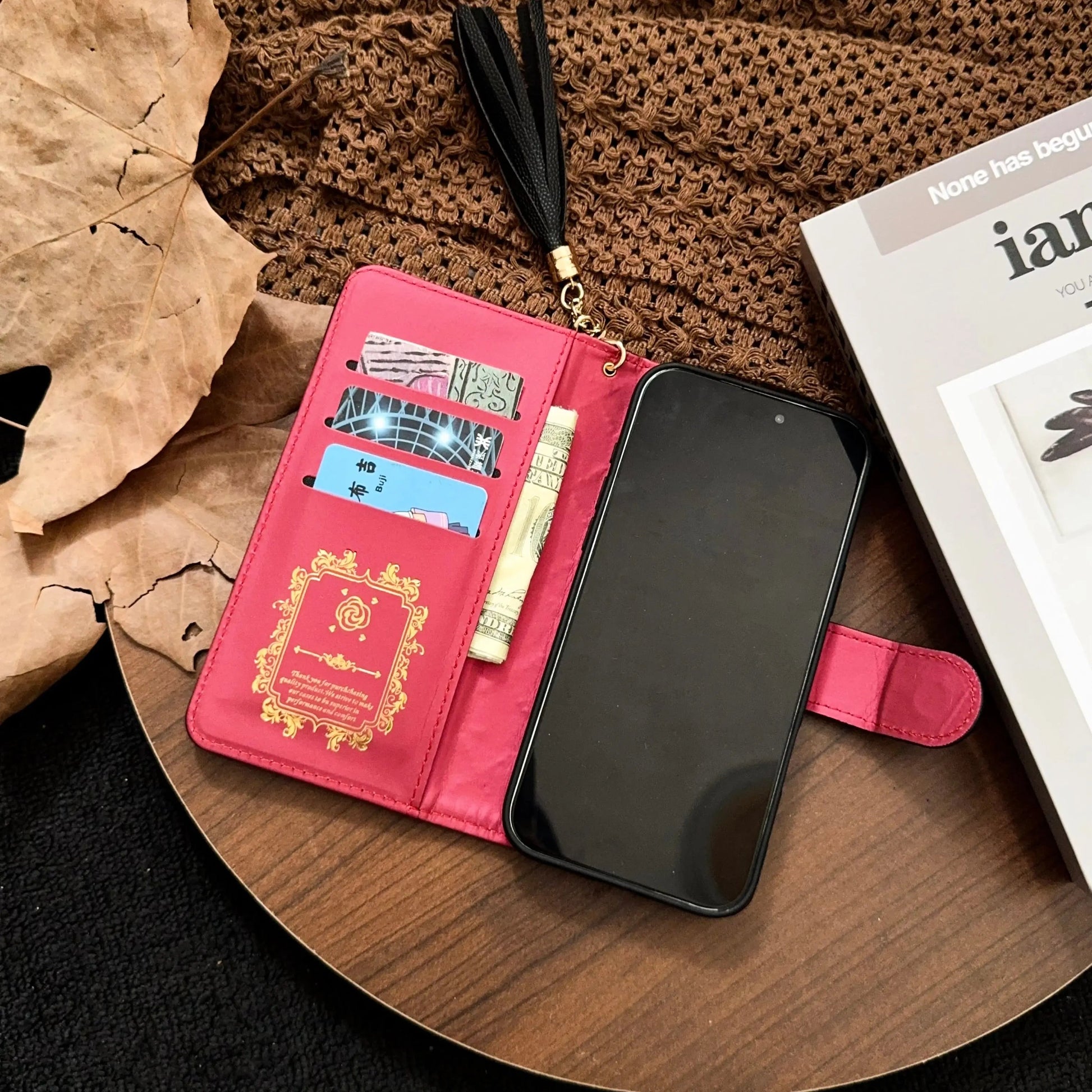 Luxury Quilted Wallet iPhone Case with Tassel & Gold Clasp-s2 mysite