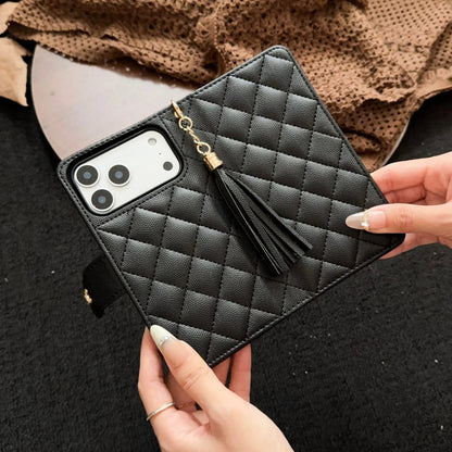 Luxury Quilted Wallet iPhone Case with Tassel & Gold Clasp-s2 mysite
