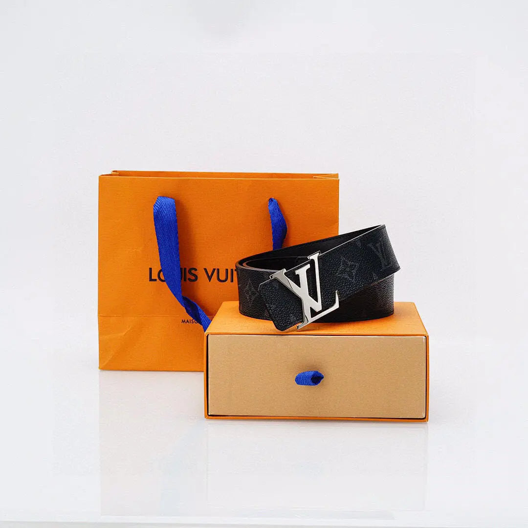 Luxury Black Monogram Belt with Silver Buckle-1 mysite