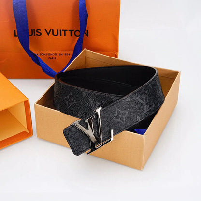 Luxury Black Monogram Belt with Silver Buckle-1 mysite