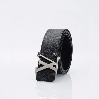 Luxury Black Monogram Belt with Silver Buckle-1 mysite