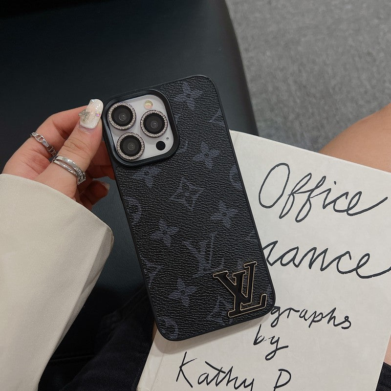 Luxury Black Logo Leather iPhone Case mysite