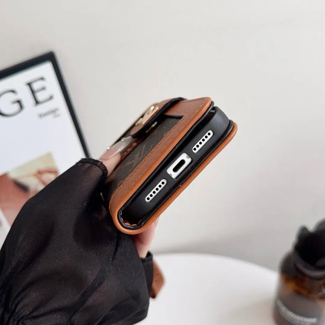 Luxury Luxury Pattern Wallet iPhone Case with Card Holder and Strap-s2 mysite