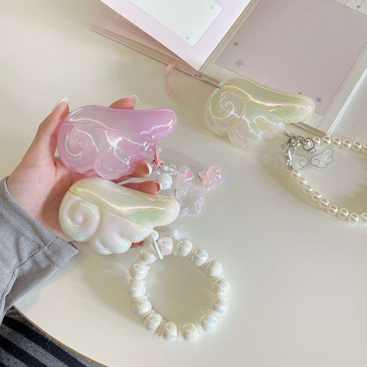 Angel Wing AirPods Case with Pearl & Beaded Charm mysite