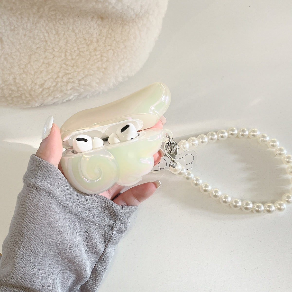 Angel Wing AirPods Case with Pearl & Beaded Charm mysite
