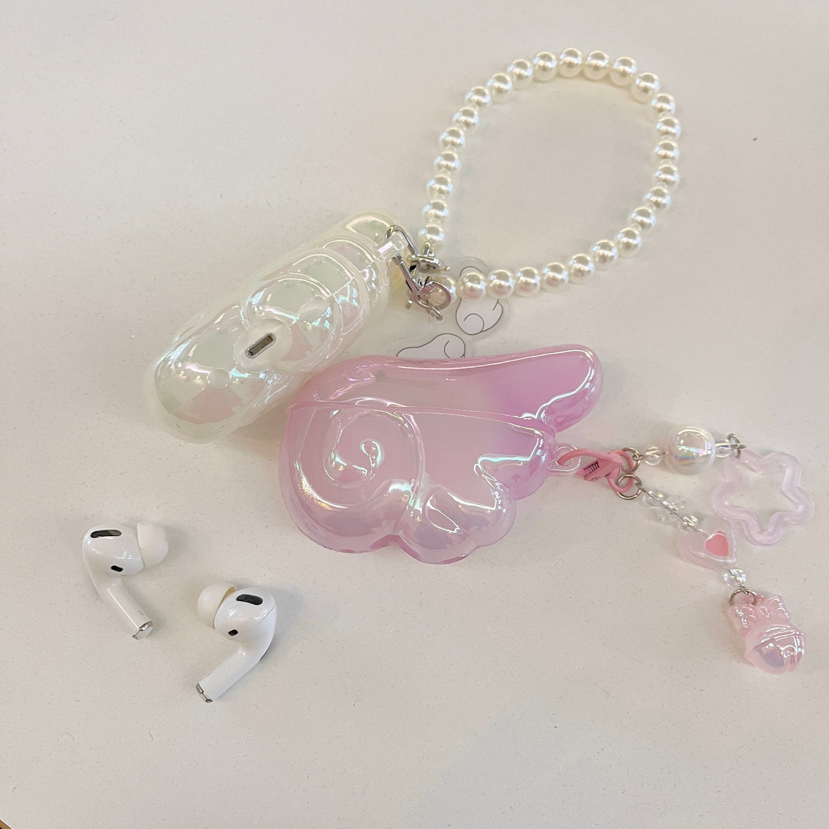 Angel Wing AirPods Case with Pearl & Beaded Charm mysite