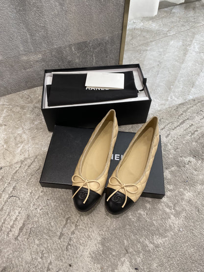 BALLET FLATS BEIGE BLACK QUILTED LAMBSKIN mysite