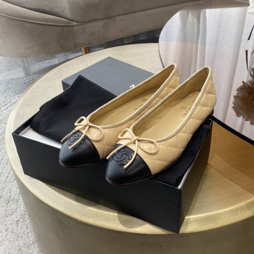 BALLET FLATS BEIGE BLACK QUILTED LAMBSKIN mysite