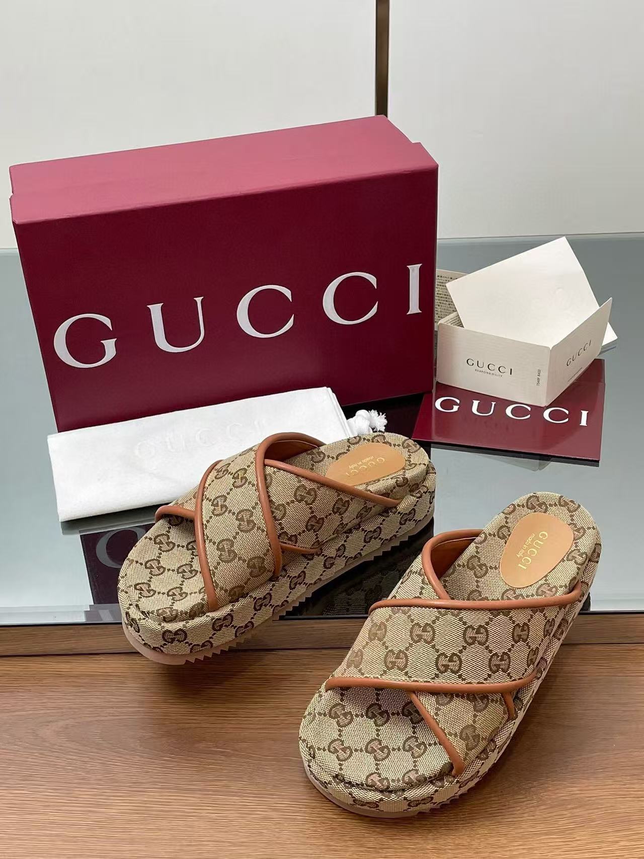 GG PLATFORM SANDALS IN BEIGE AND DARK BROWN GG CANVAS mysite